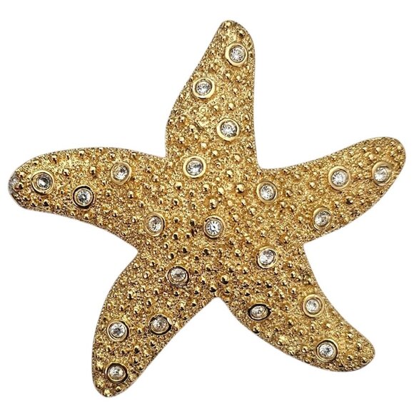 Swarovski Clear Crystal Starfish Brooch, Gold Tone Pin Swan Logo Marked, L995